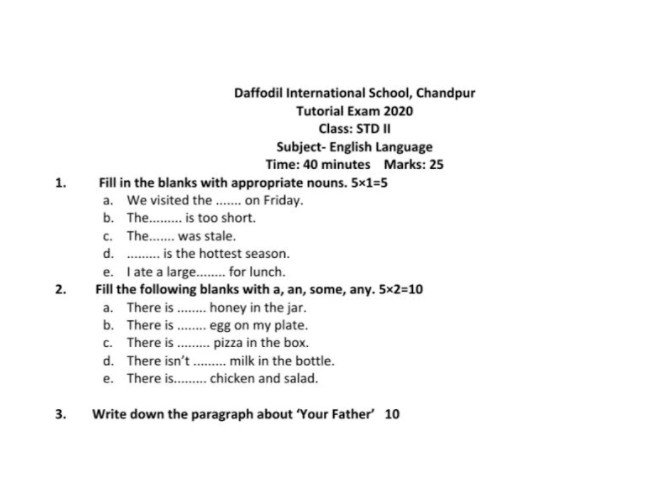 Question of Tutorial Examination